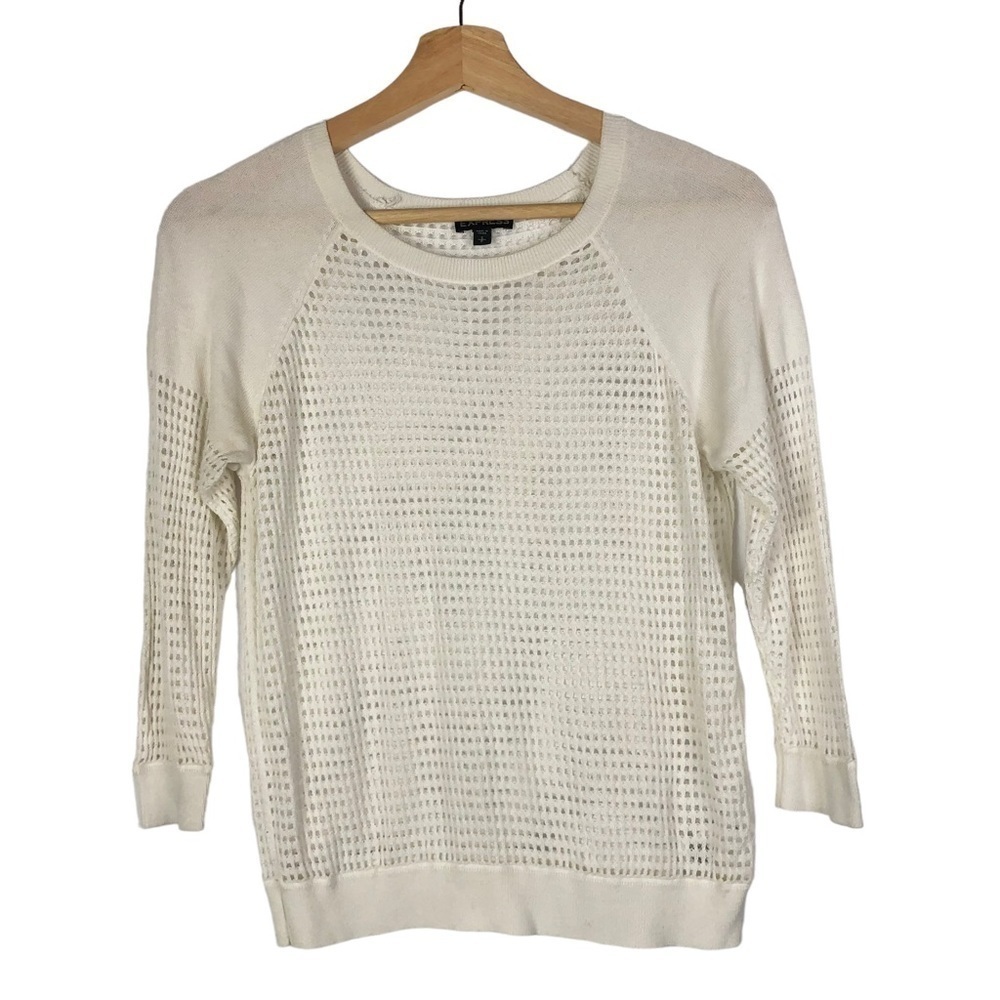 Express White Open Knit 3/4 Sleeve Knit Top S